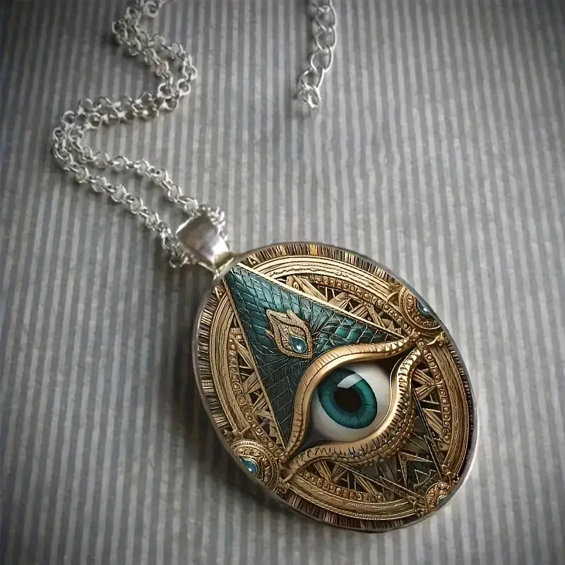 Mason Gothic Oval Jewelry Vintage Silvery Elegant Evil Eye Pendant Necklace