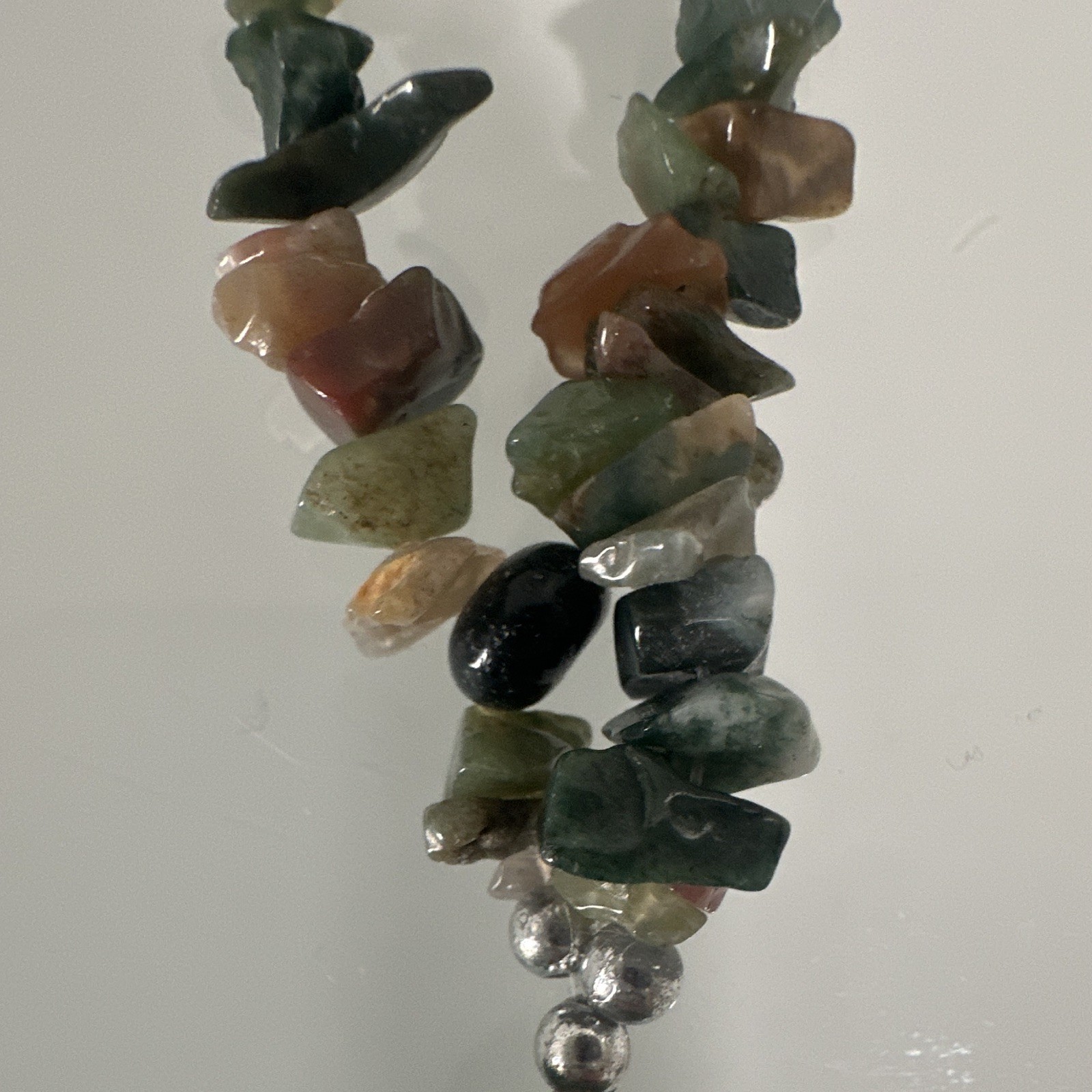 Vintage Fancy Jasper Gemstone Chip Necklace Green Slab Pendant Boho