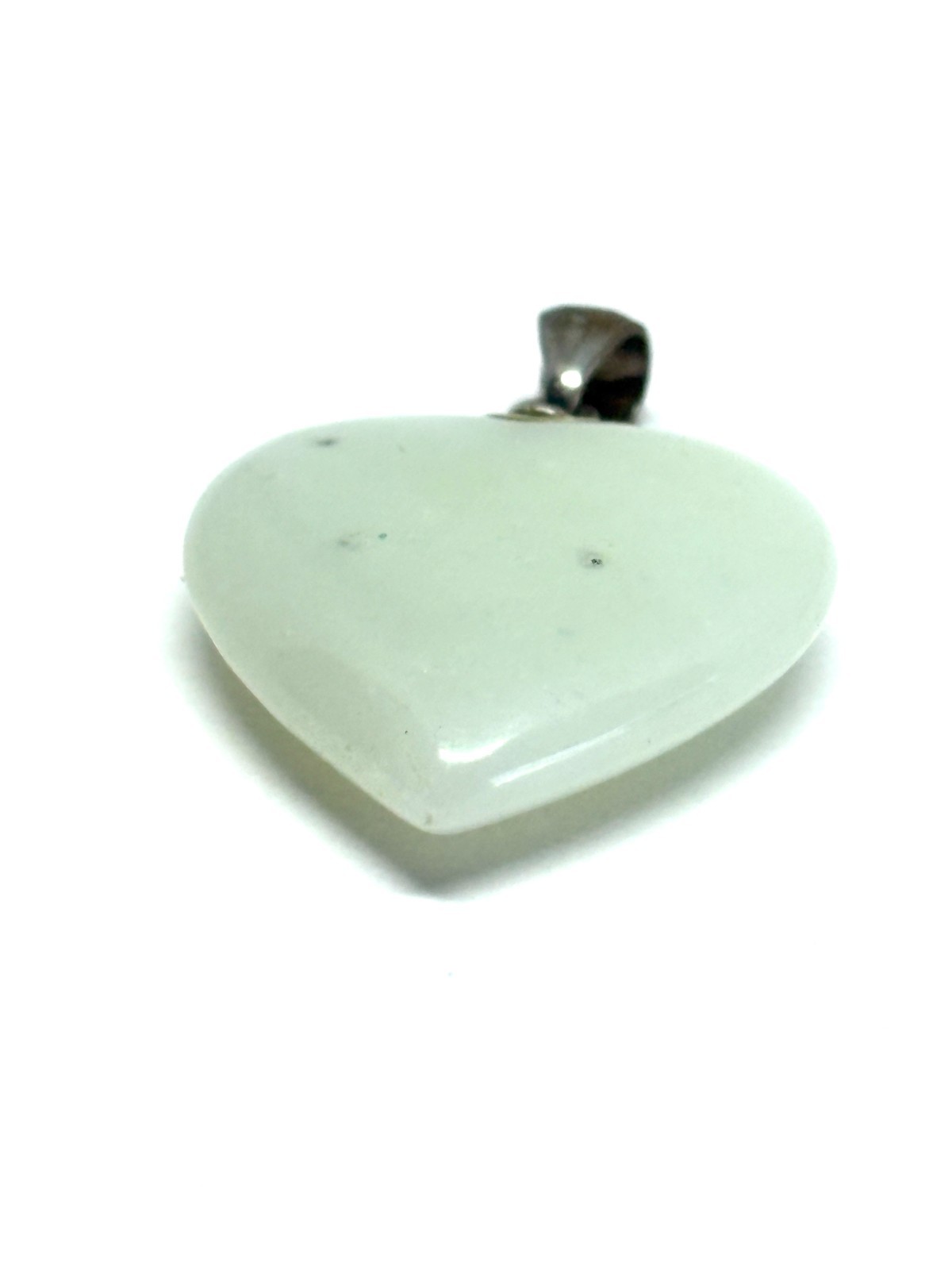 Jade Gemstone Heart Pendant Charm Silver Tone Bail Love Valentine’s Day