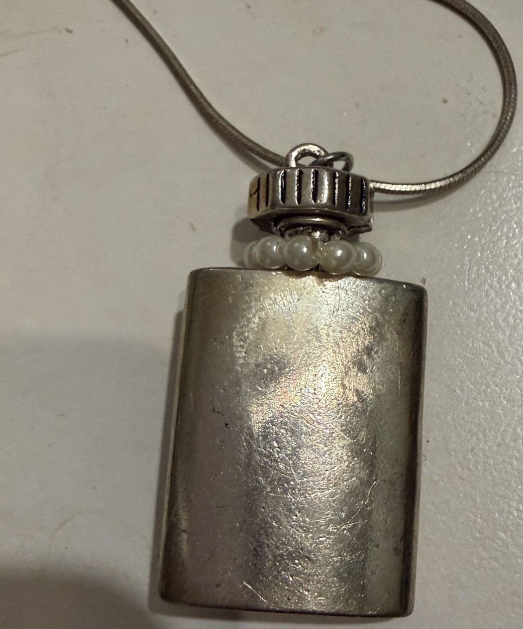 Vintage Decorative Silvertone Perfume Bottle Pendant On 925 Silver Necklace