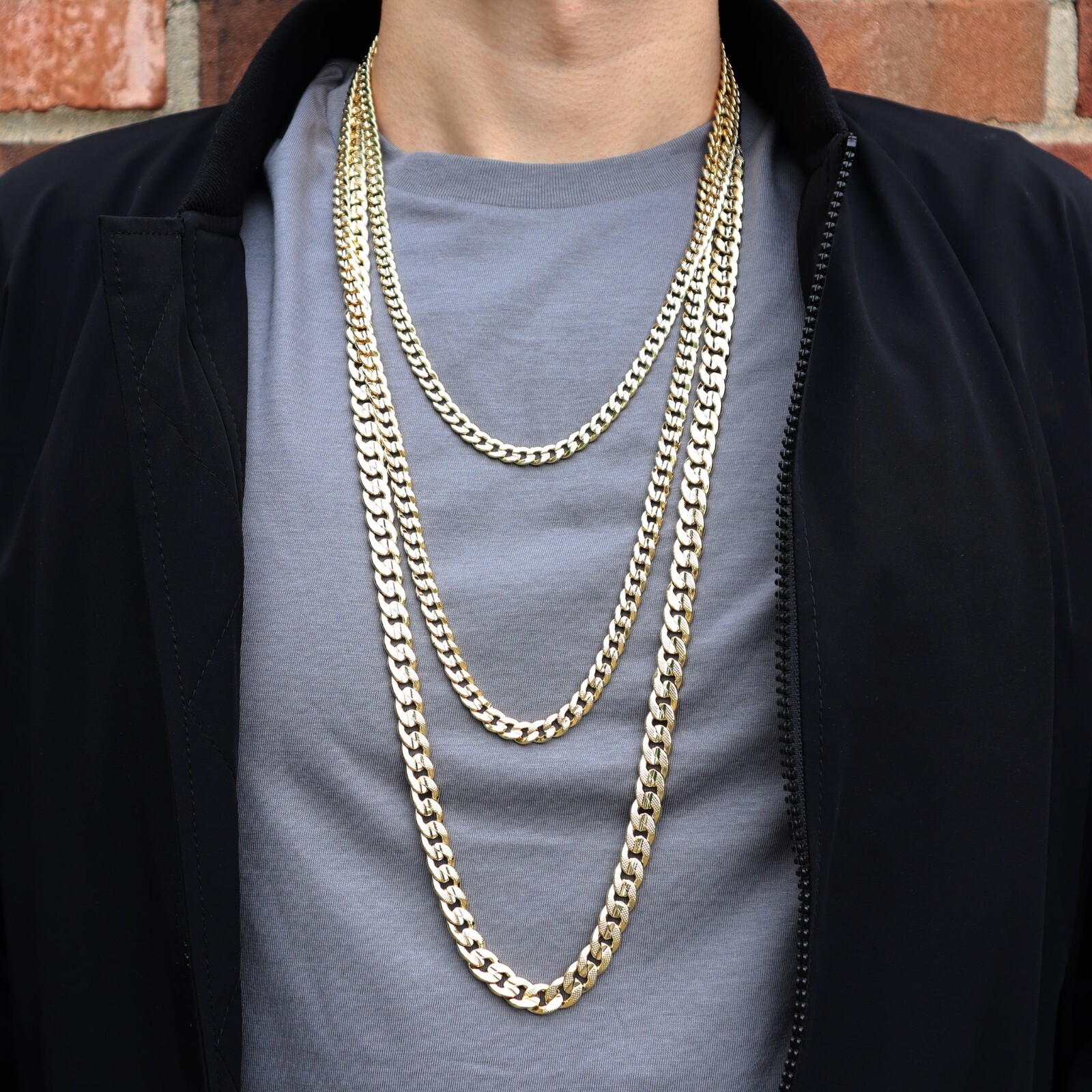 AAA+ High-End Premium 14K Stamped Gold plated 4~10mm Brass Cuban Chain Necklace