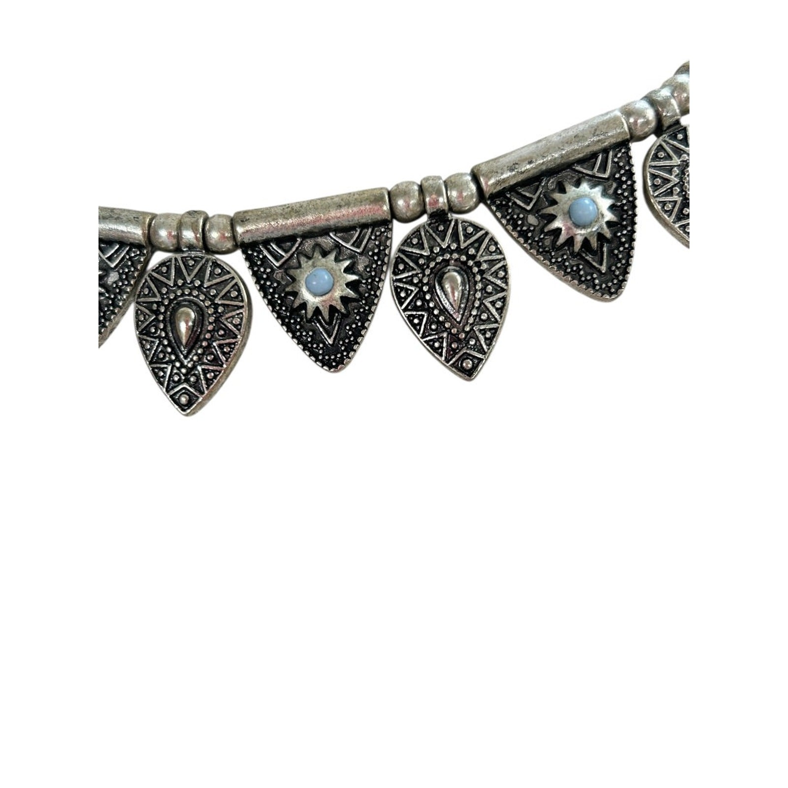 Cord and Metal Southwestern Style Necklace 15.5-18 Inch Silvertone Lobster Clasp