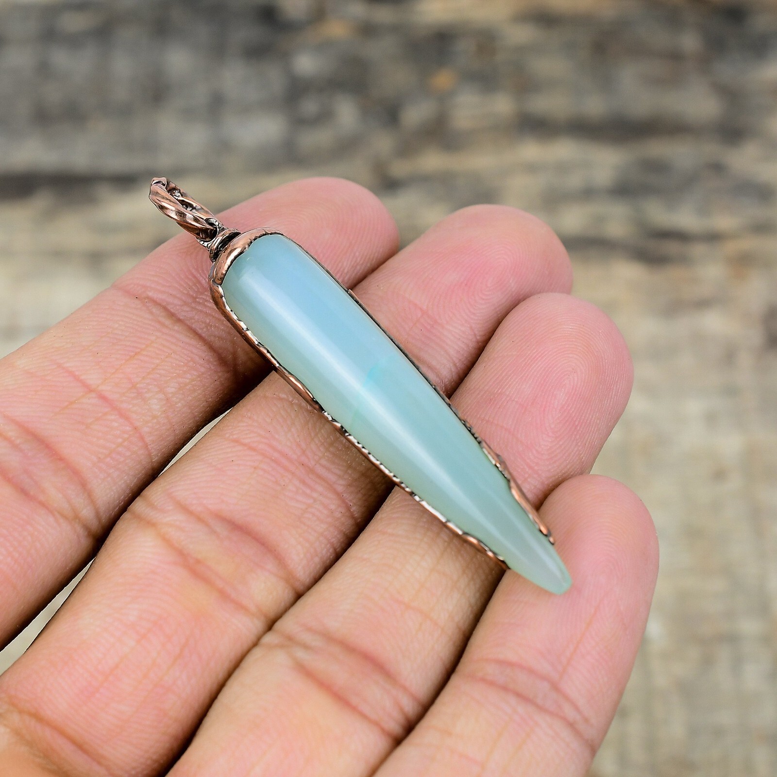 Aquamarine Gemstone Jewelry Copper Love Gift Electroformed Pendant 2.48″