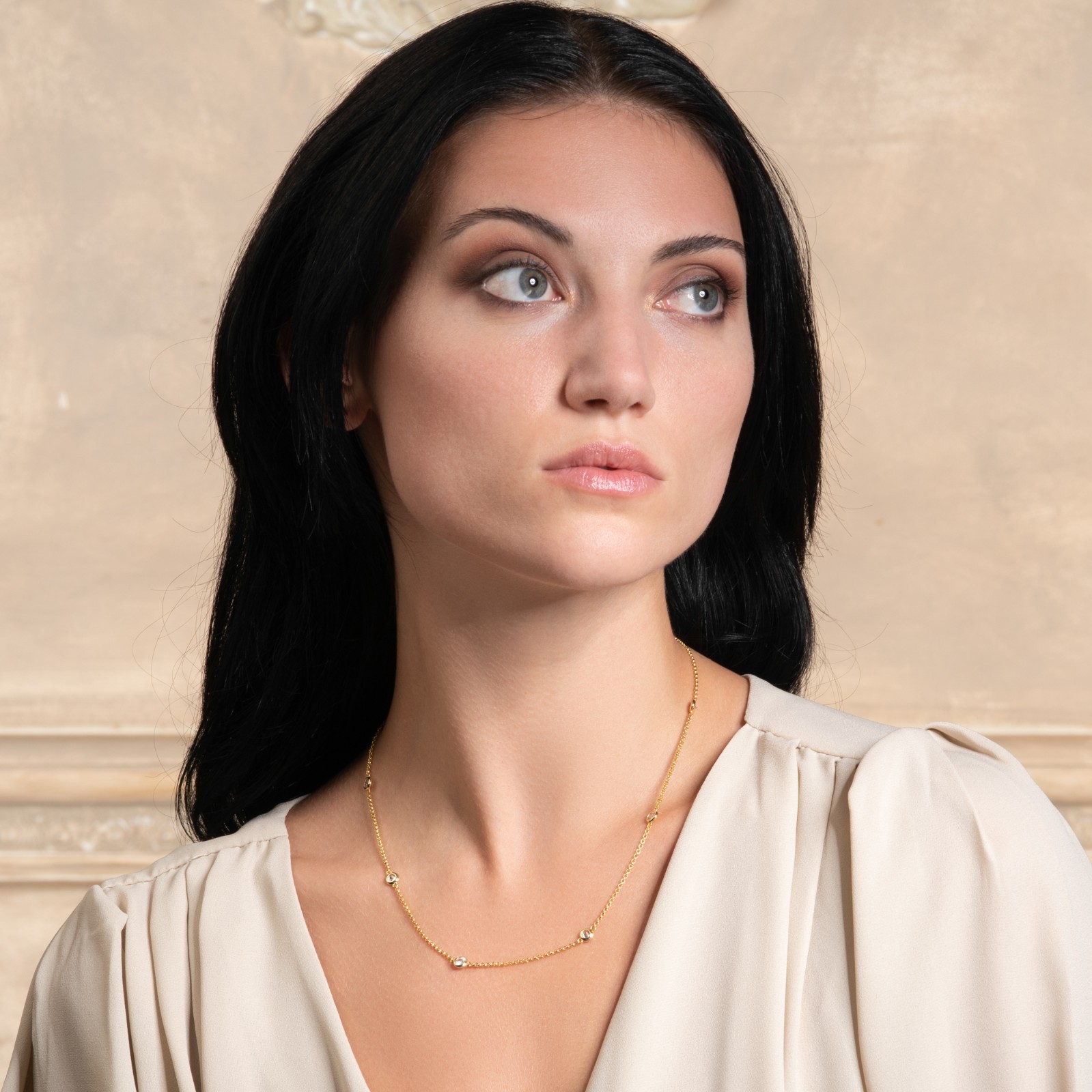 Long Gold Chain Necklace with Stones