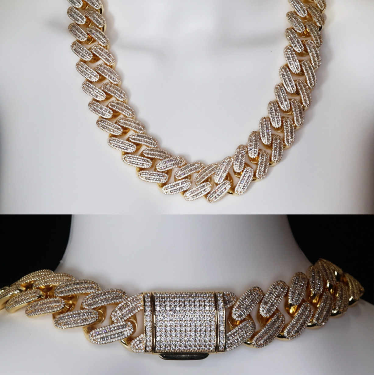 Gold Iced Chain, Gold Cuban Link Chain, Hip Hop Chain, Simulated Diamond Chain