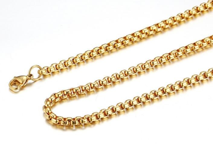 In Bulk 5pcs Lot Stainless Steel Gold Square Box Rolo Chain Necklace 3mm 22”