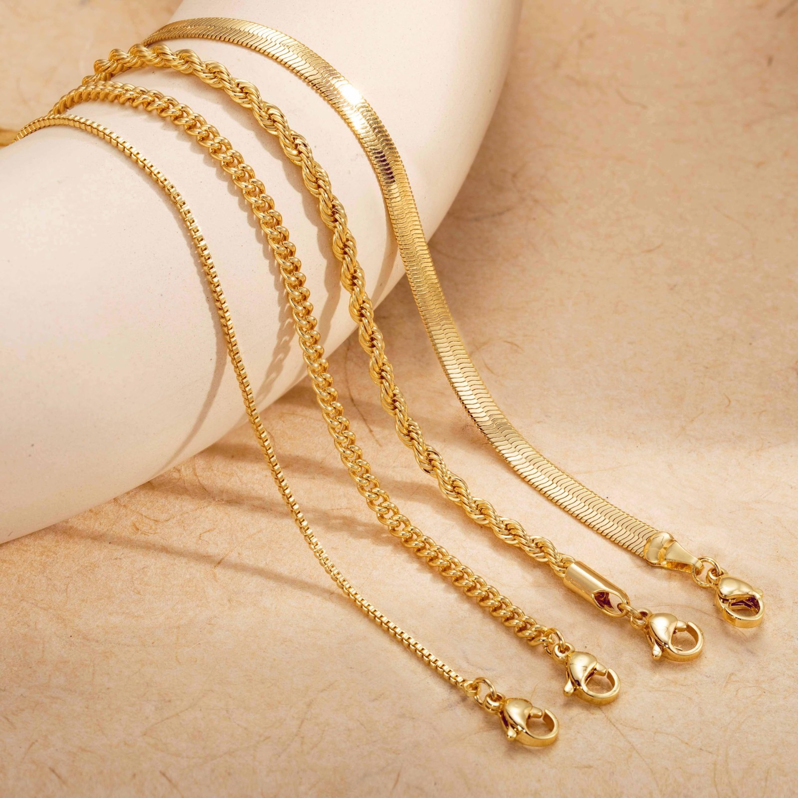 Layered Necklaces for Women – Chunky Gold Plated Herringbone/Snake/Rope Chains,