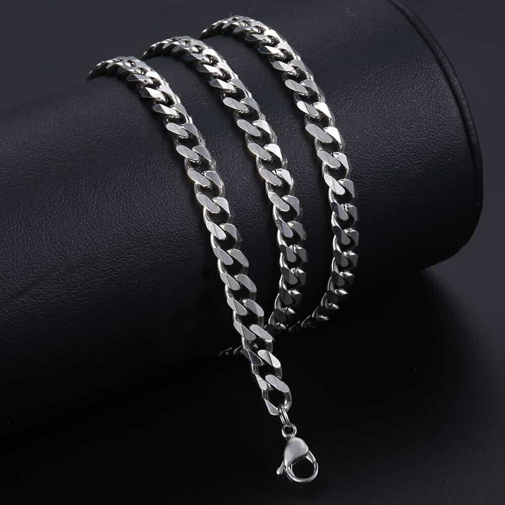 16-36″ Stainless Steel Silver Chain Cuban Curb Womens Mens Necklace 3/5/7/9/11mm