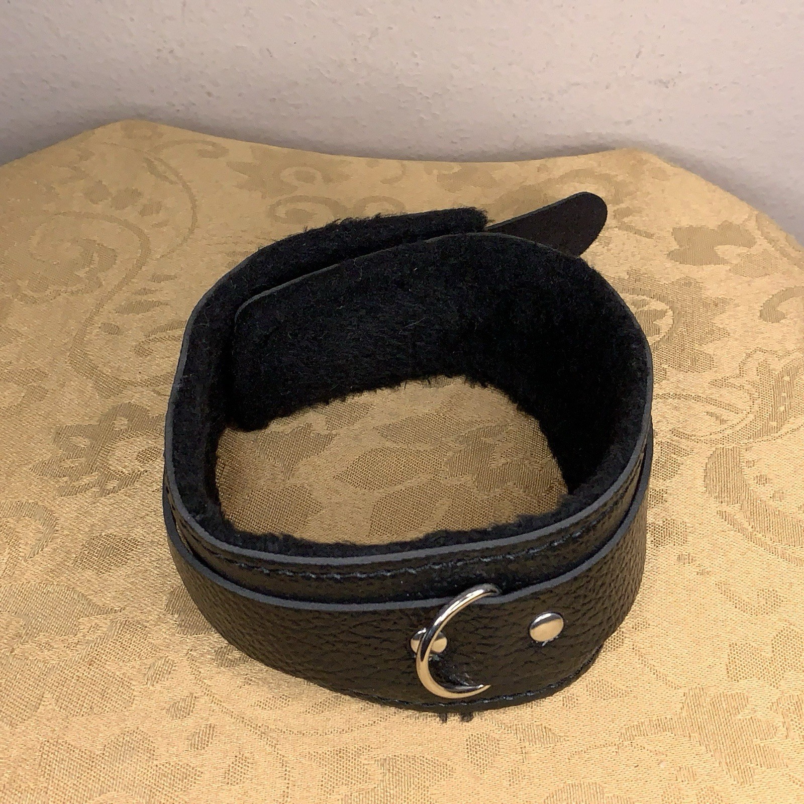 Faux Leather Faux Fur Lined Necklace Choker Style Adult Unisex Goth Cyberpunk