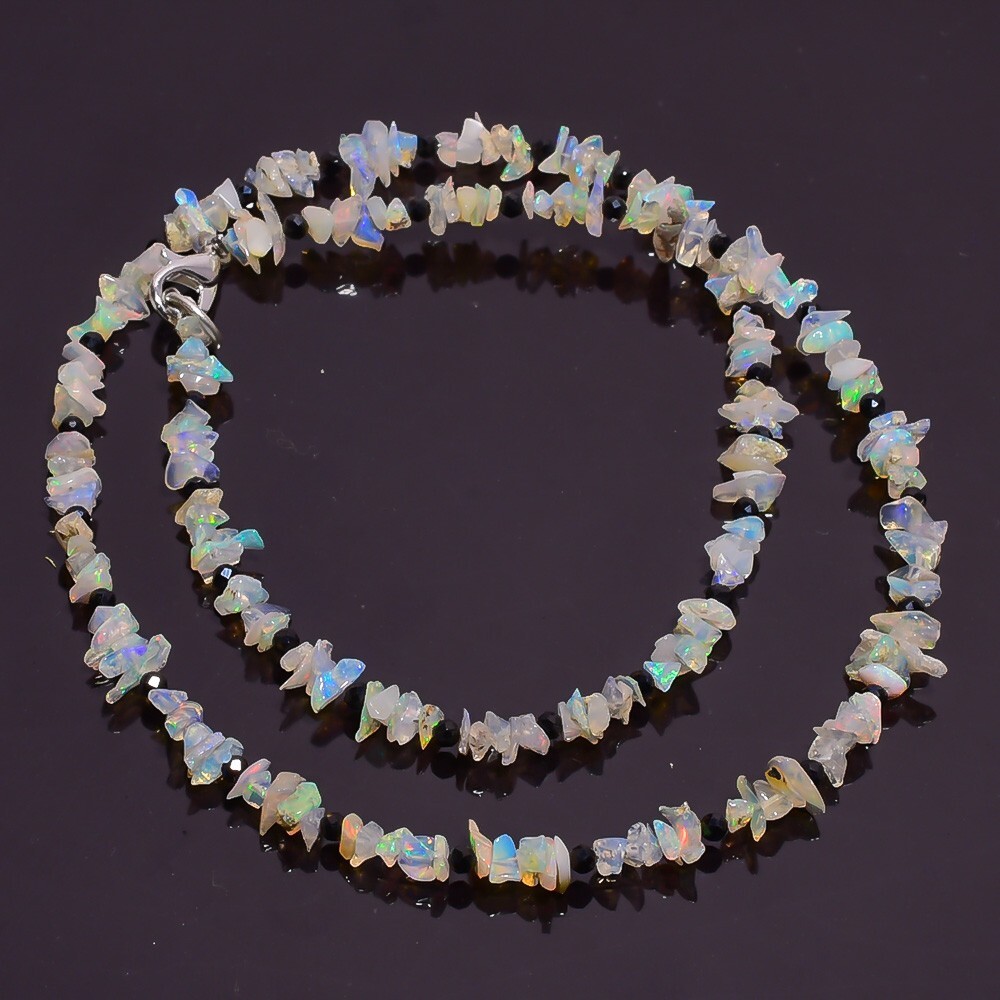 30 Ct. Natural Ethiopian Opal Black Spinel Smooth Beads Necklace 16″ A-2112
