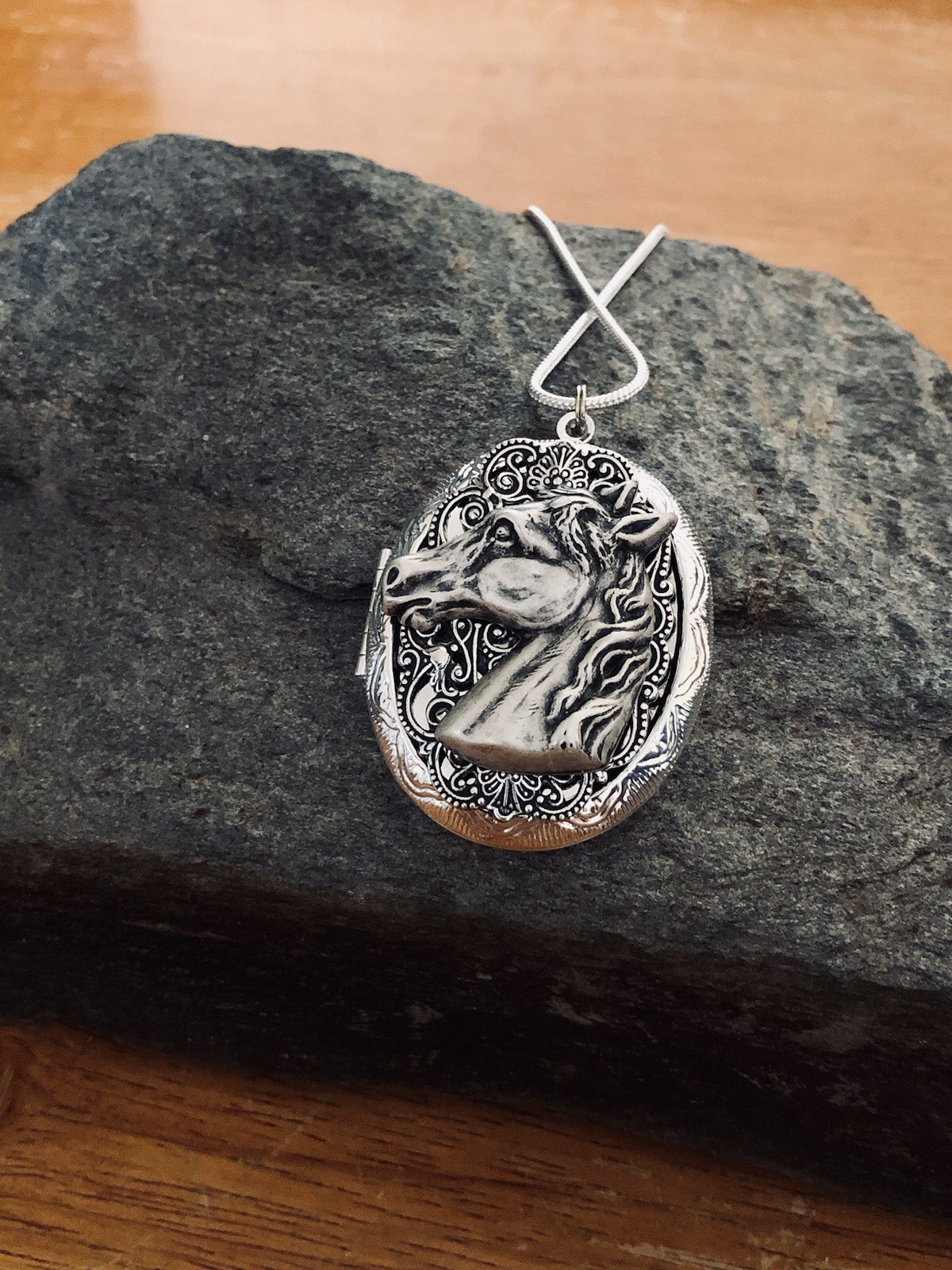Horse Locket Necklace Sterling Silver pltd Photo Memorial Ashes Keepsake Pendant