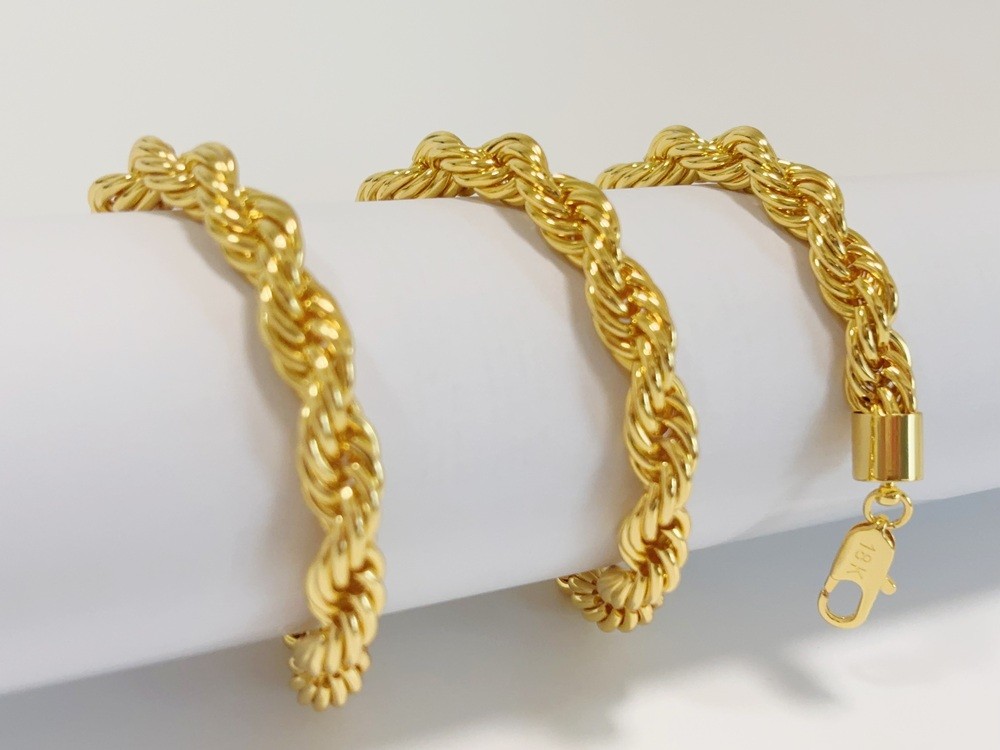 18K Yellow Gold 10mm Diamond Cut Rope Chain Necklace Mens Womens 24in 26in 28in