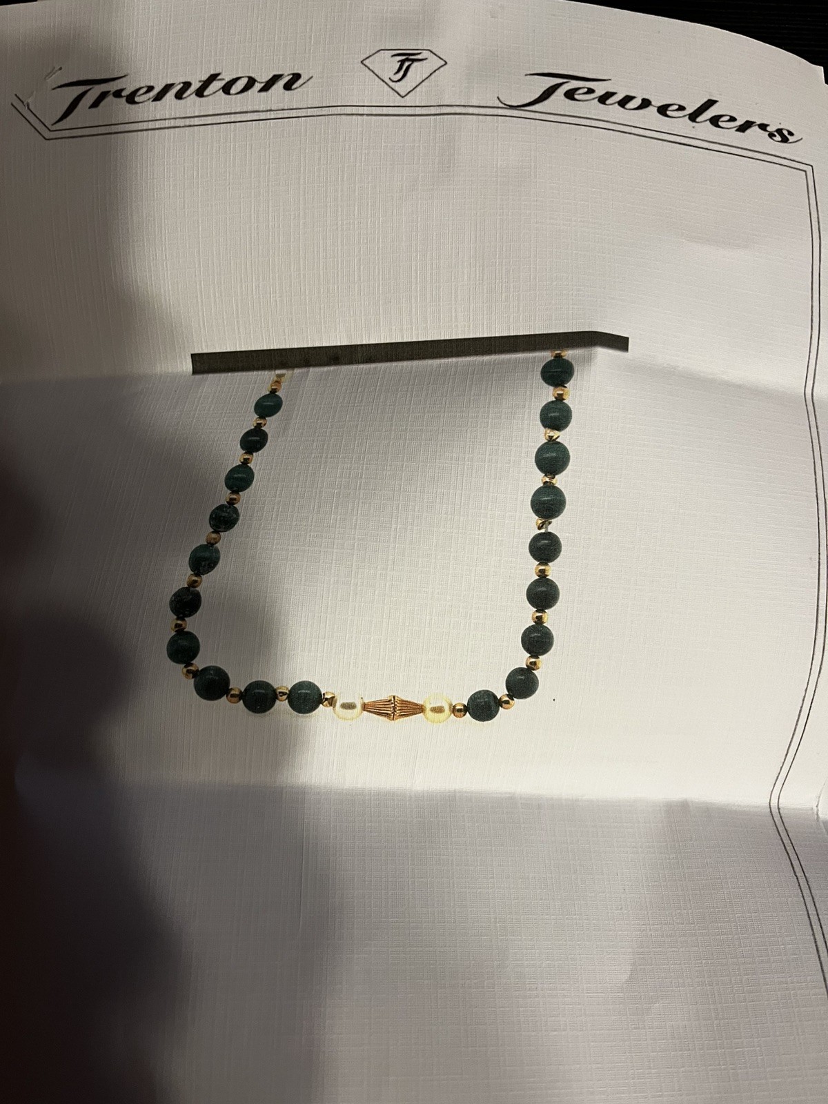 22” Necklace Malachite, pearls and Gold With Appraisal For $3000 Beautiful