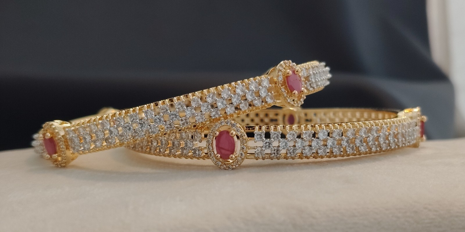Sadaf Ruby Halo Diamond Style Luxury Bangles Roz Jewellers.