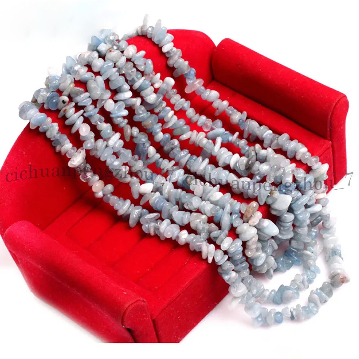 4 Strands Natural Blue Aquamarine Gemstone Chip Gravel Beads Necklace 17-20”