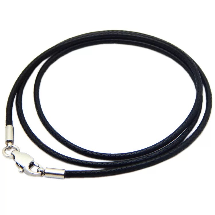 Black Woven Necklace Rope Leather Cord Stainless Steel Lobster Clasp Mens Womens
