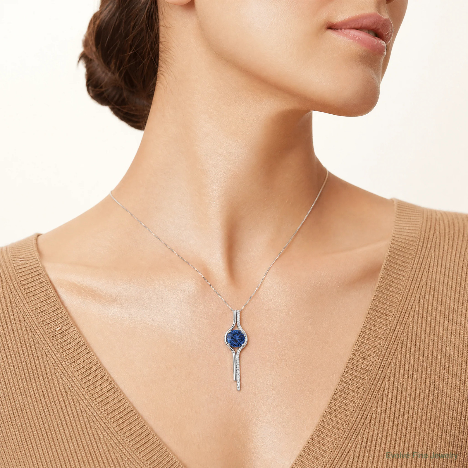 Sterling Silver Rhodium Plated Blue & White CZ Slide Pendant