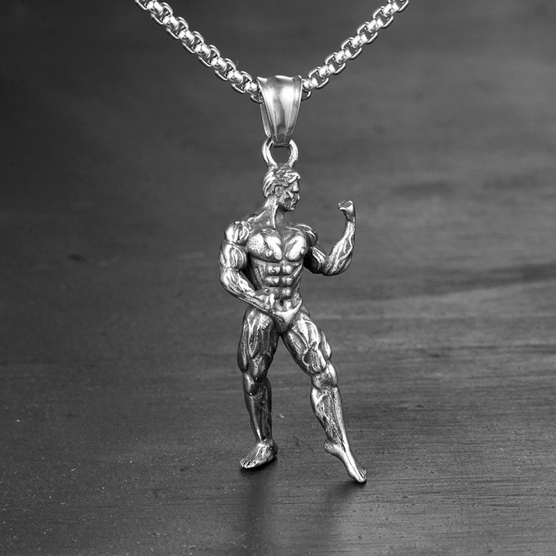 Mens Stainless Steel Fitness Workout Bodybuilding Pendant Necklace Chain Jewelry