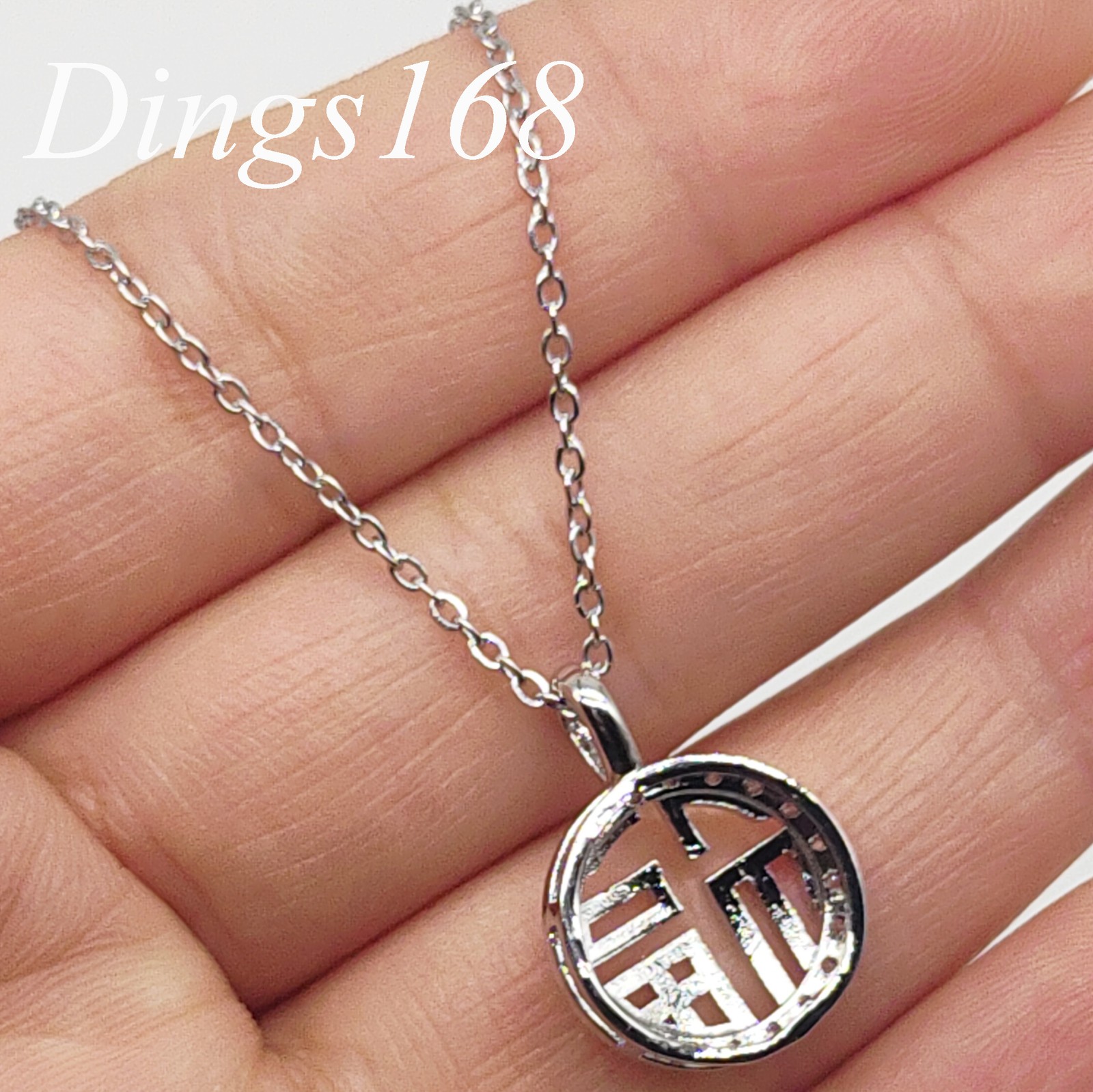 18K White Gold Filled 1mm Thin Cable Chain Necklace + 13mm Round Crystal Pendant