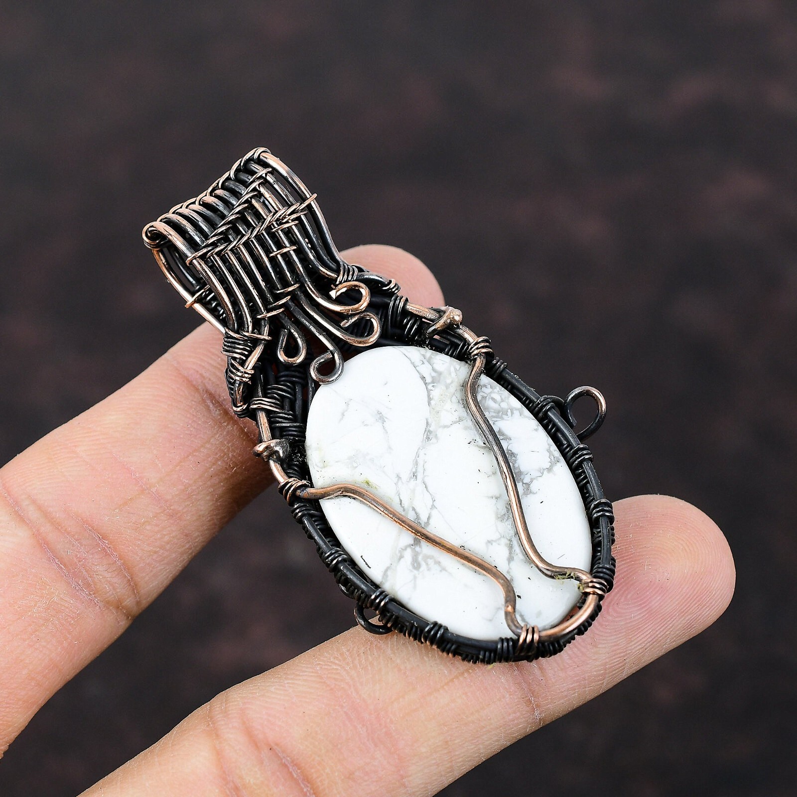Women’s Day Sale Howlite Copper Gift For Bestie Wire Wrapped Pendant 2.56″