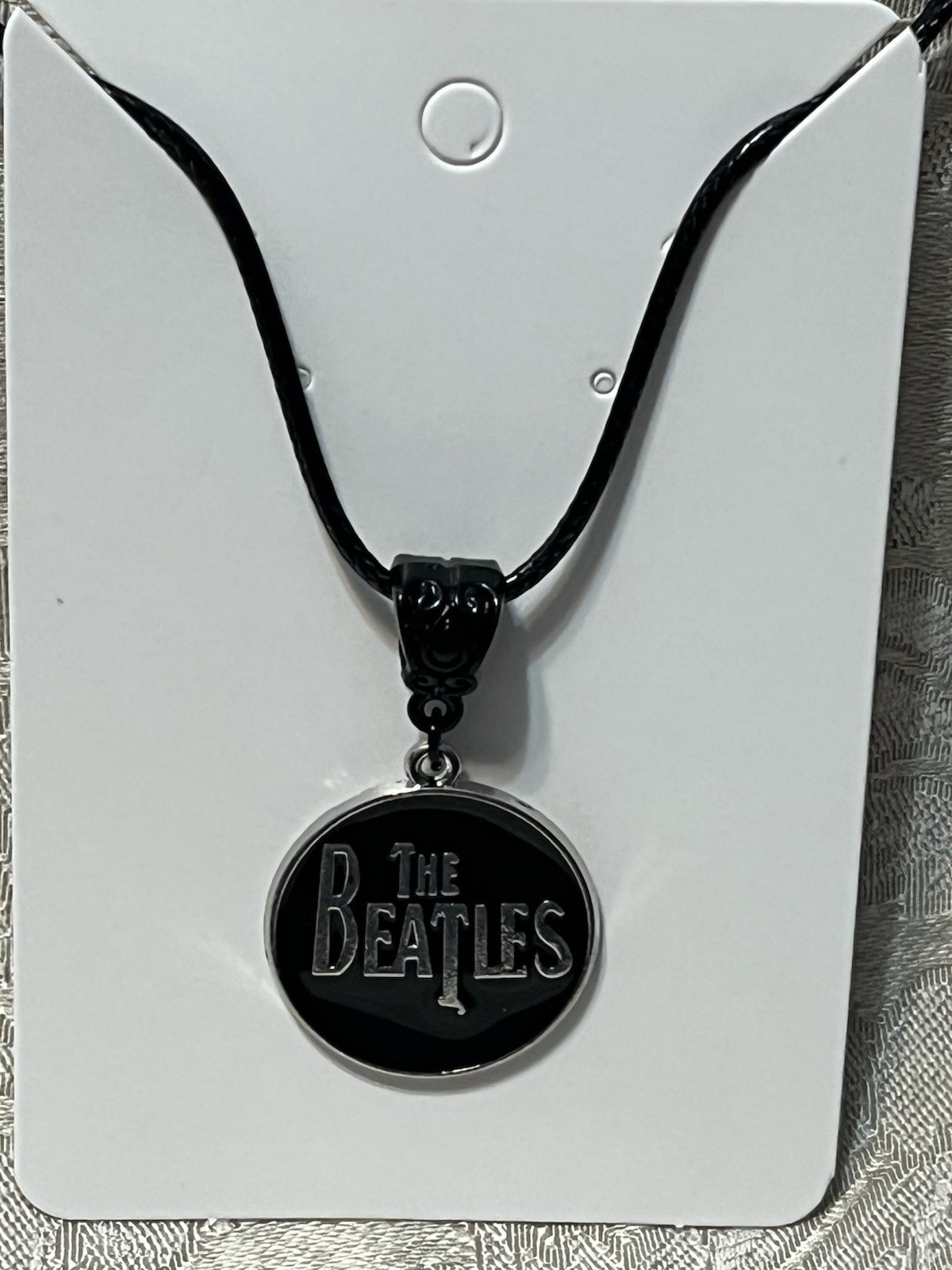 Rock Band THE BEATLES Silver Pendant Black PU Leather Necklace Festival 18”