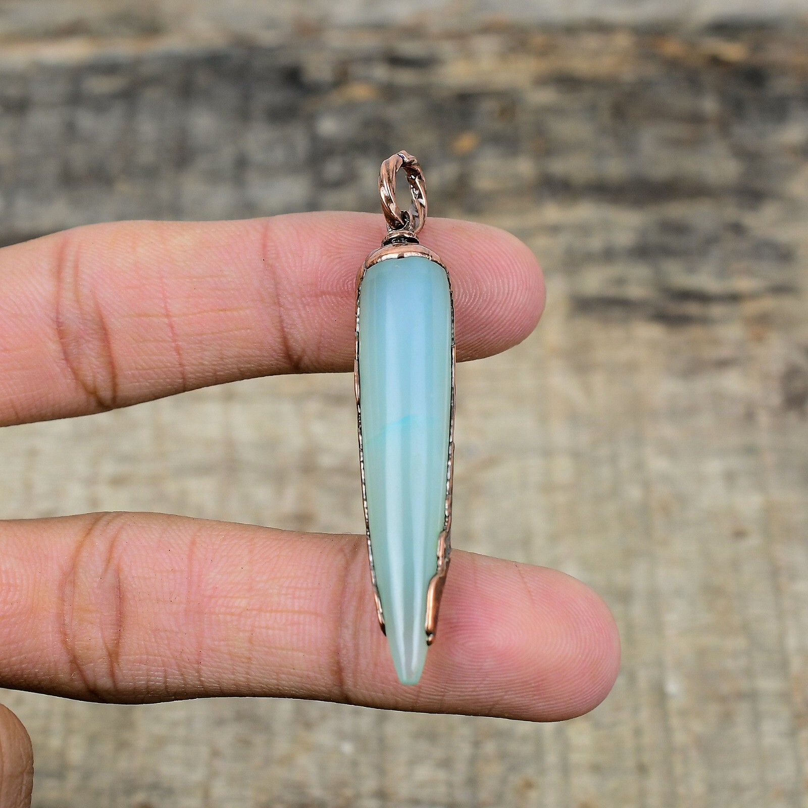 Aquamarine Gemstone Jewelry Copper Love Gift Electroformed Pendant 2.48″