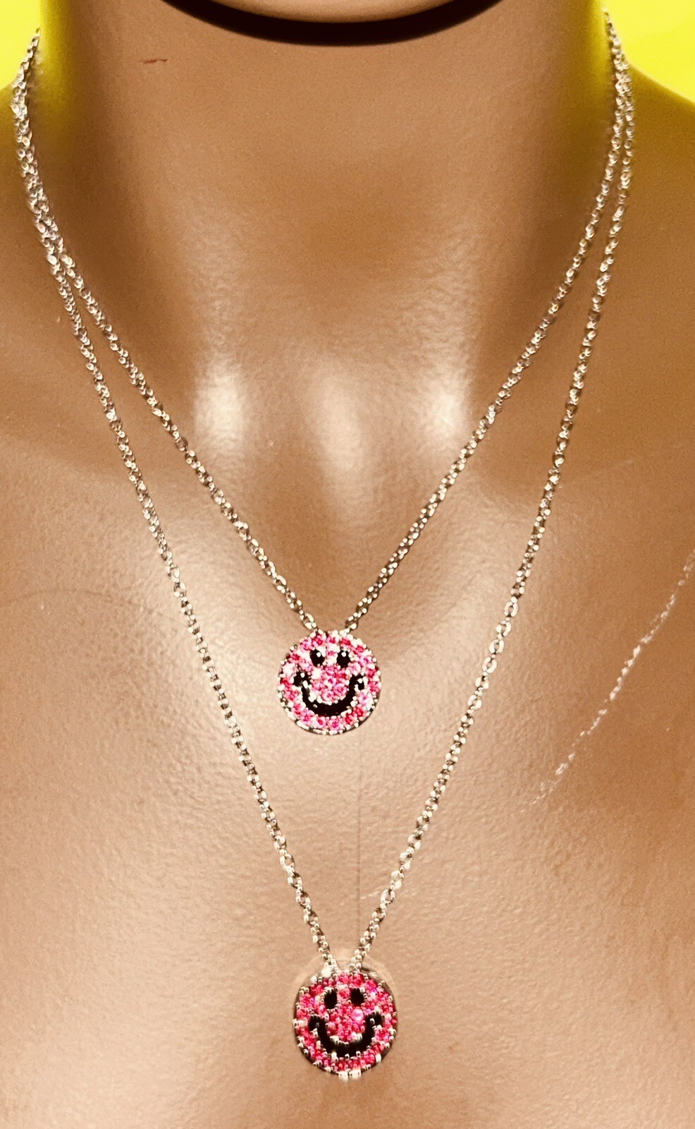 Pink Smiley Face 2-tier Necklace For Adults Teens & Kids 3+ ( Metal Material )
