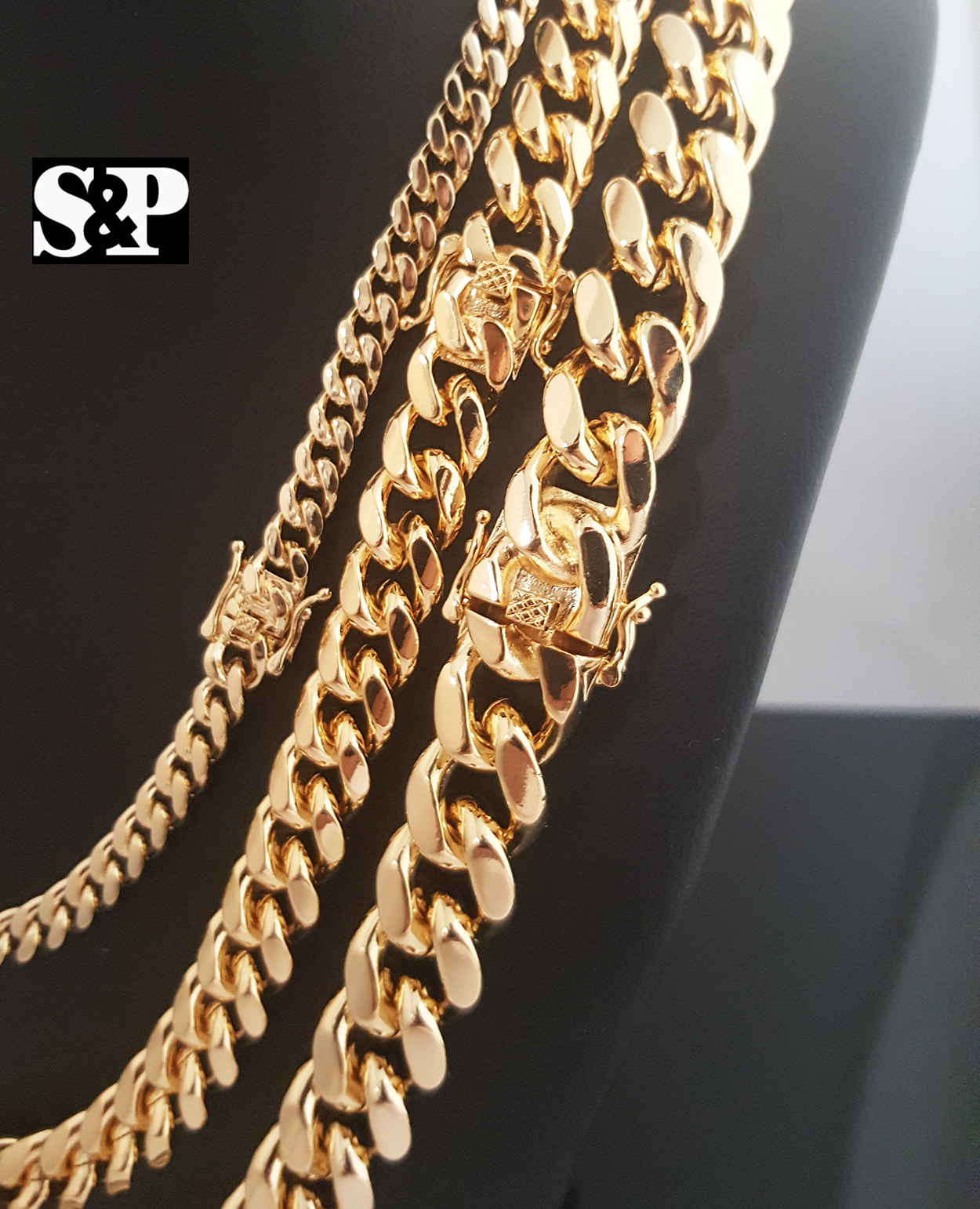 Premium Quality Gold Plated Brass Miami Cuban 6,10,14mm 24″, 30″ Chain Necklace