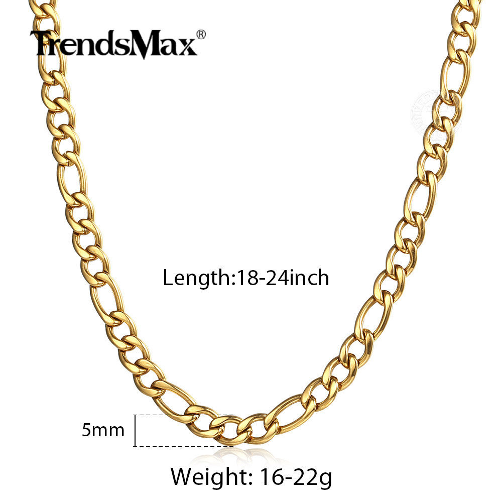 3/5/7/9mm Gold Plated Stainless Steel Figaro Chain Necklace Choker Fashion Link