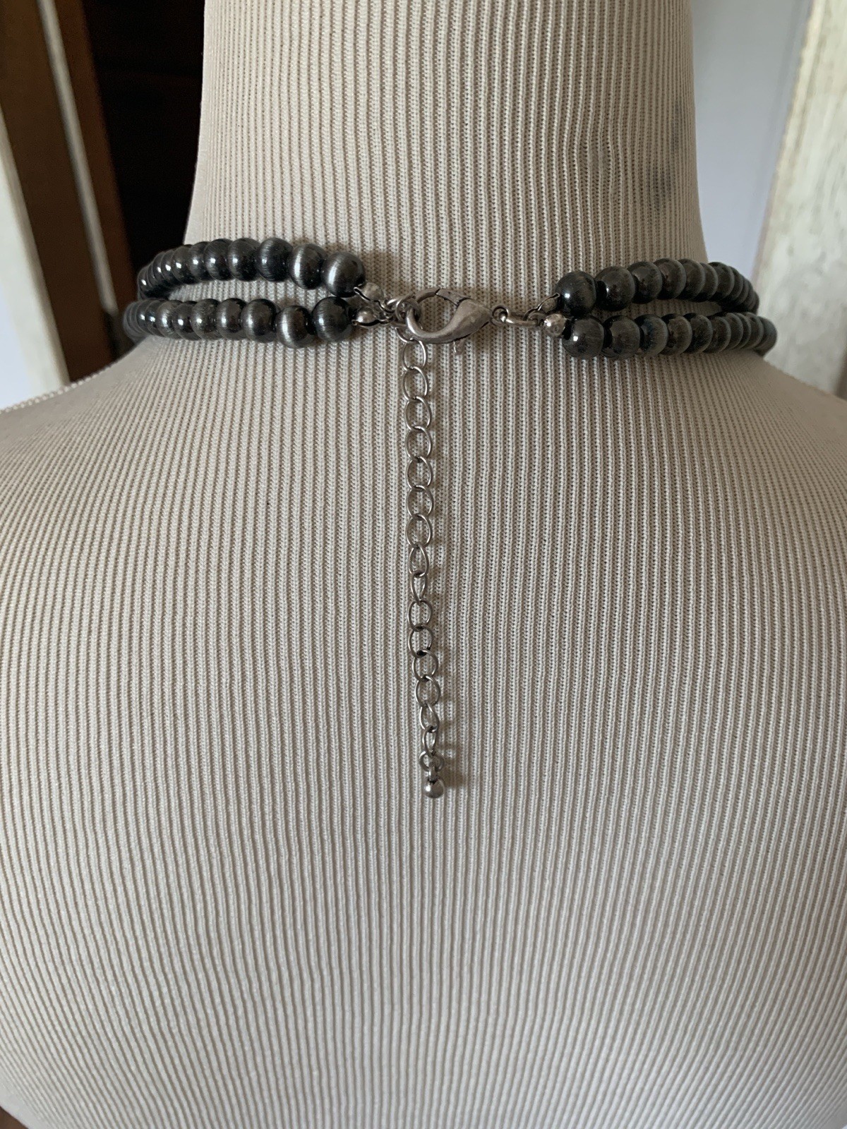 Brand New Womens western Squash Blossom Necklace Black & Silver Marble Design