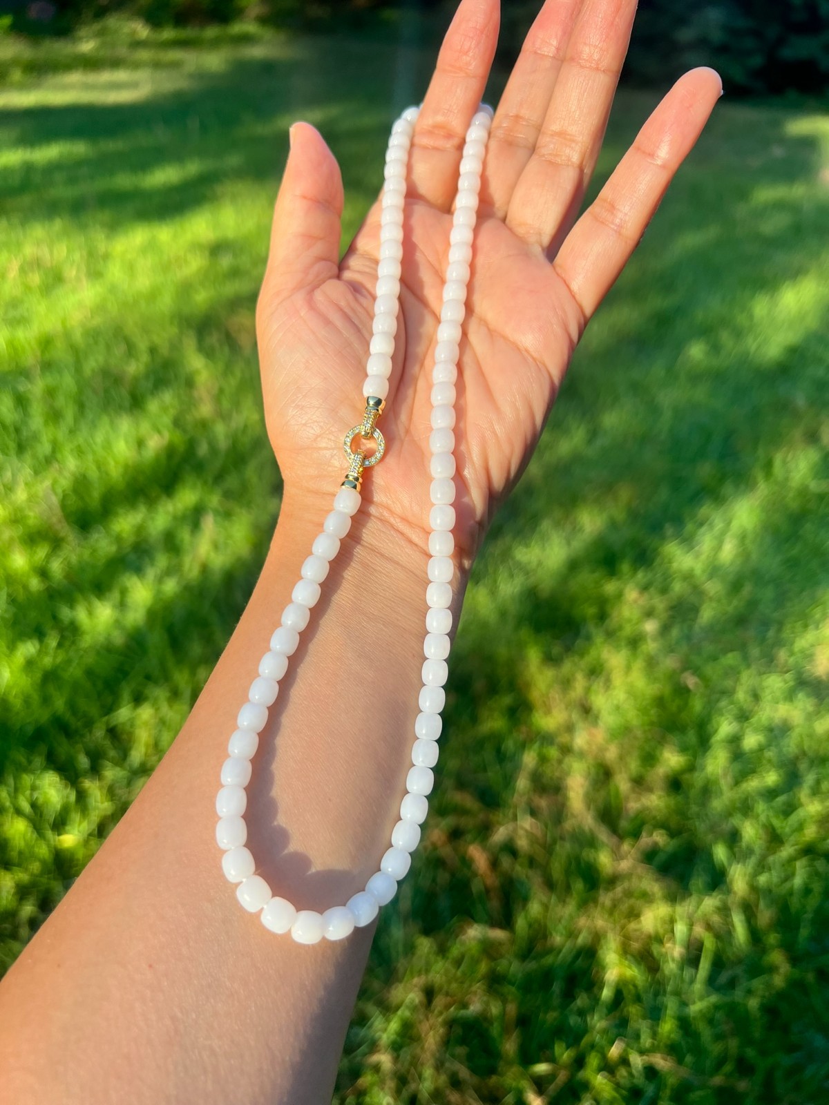 Beautiful Genuine White Nephrite Jade 6×5.8mm Beaded 18″ Necklace H386 n4