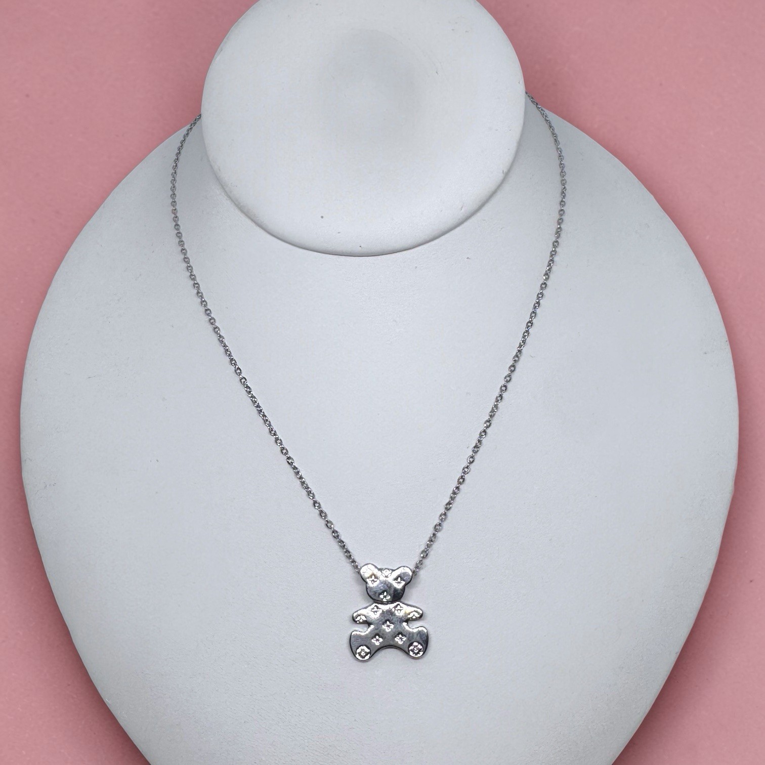 Stainless Steel Articulating Teddy Bear Pendant Necklace Dainty Cute 16” Gift