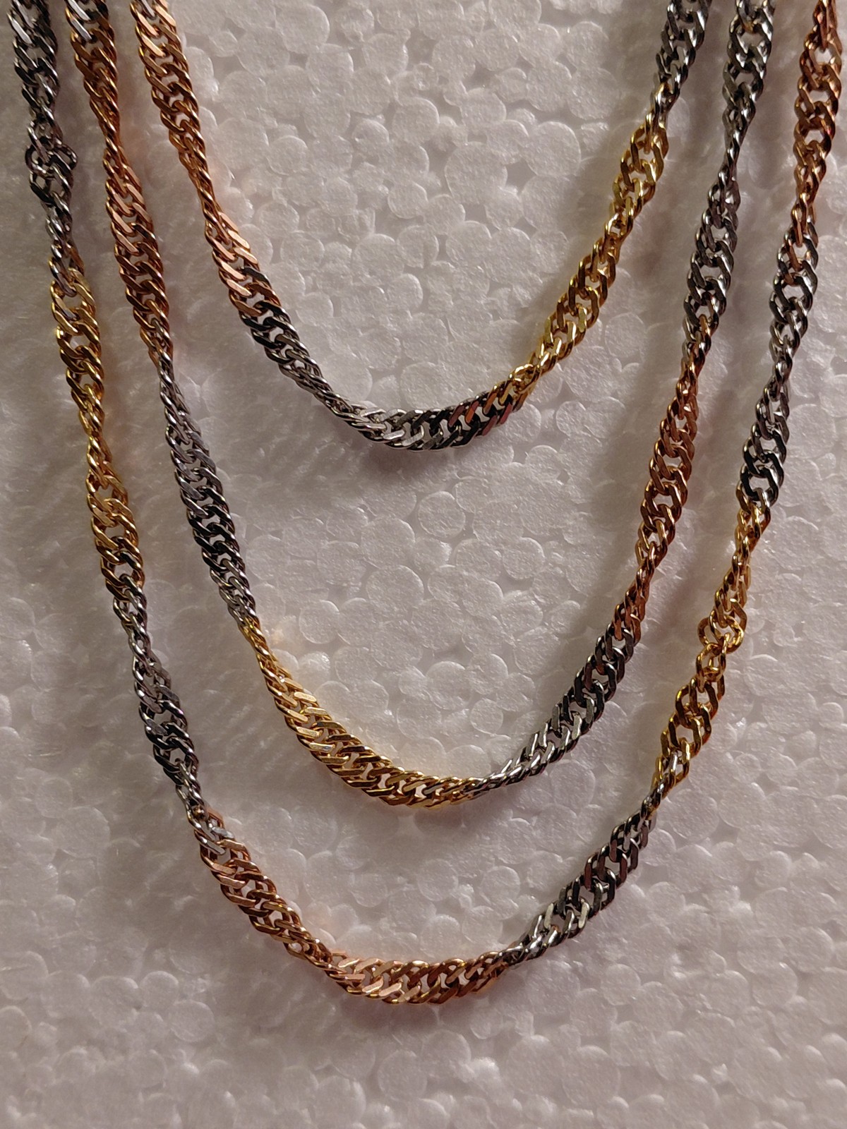 MILOR Stainless Steel Tricolor Bronze Silver Gold Twist Necklace Chain 38” Italy