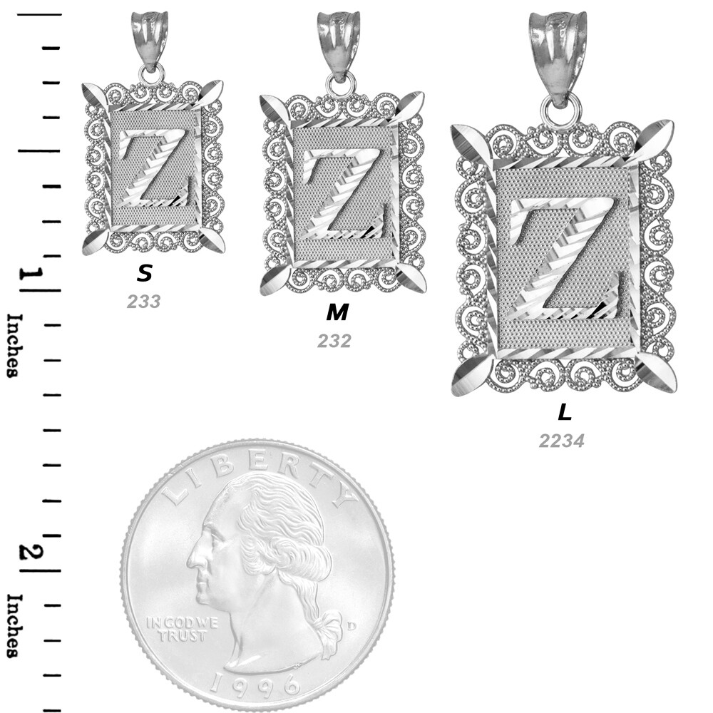 Sterling Silver Filigree Alphabet Initial A-Z Personalized Charm Pendant (S/M/L)