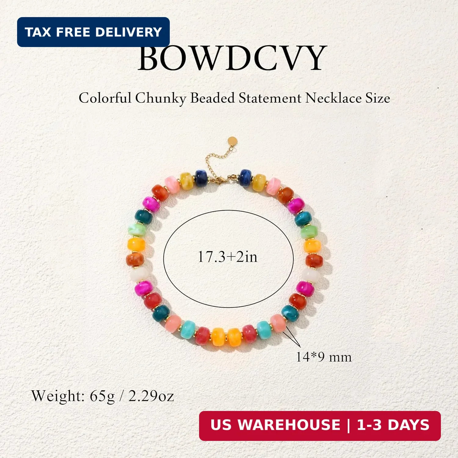 Chunky Beaded Statement Necklace for Women Trendy Colorful Boho Resin Bead Choke
