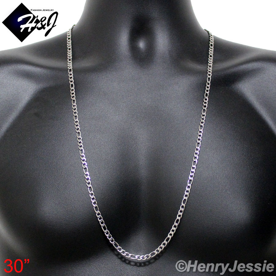 18-40″MEN’s Stainless Steel 4mm Silver Figaro Link Chain Necklace