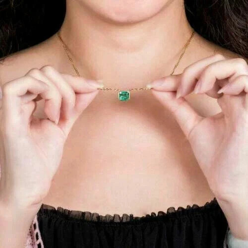 2Ct Asscher Cut Simulated Green Emerald Solitaire Pendant 14k Yellow Gold Plated