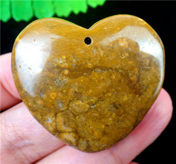 47x31x7mm Natural Old Ocean Jasper Reiki Stone Love Heart Pendant Bead EA84325