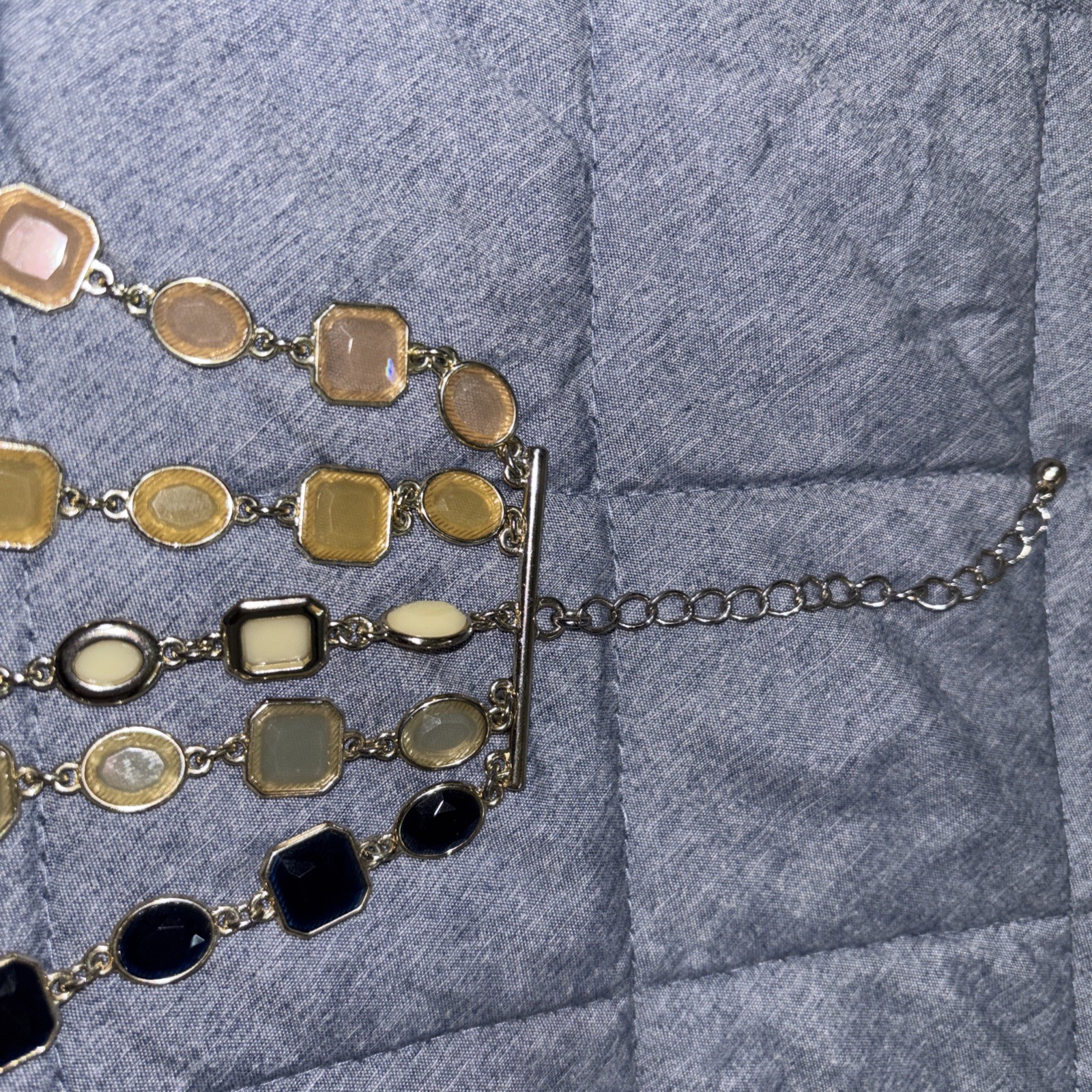 Anne Taylor Statement Necklace – 5-Strand Layered Geometric Enamel – 15in