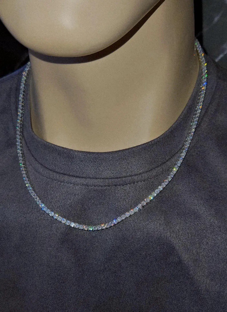 Moissanite VVS1 Tennis Chain Necklace 4mm Round Clear 925. Silver 20in
