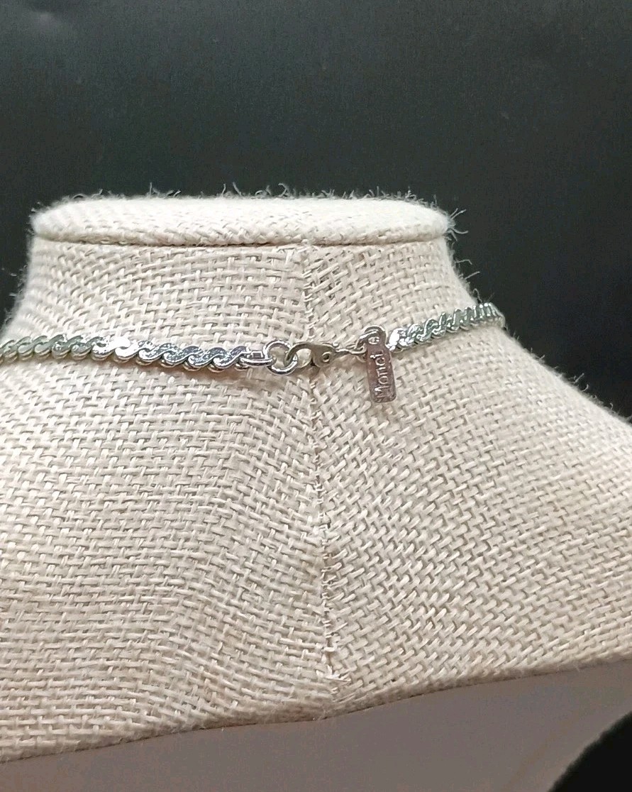 Vintage Monet Necklace Silver Tone Flat Curb Link Modernist Triangle Pendant 15″
