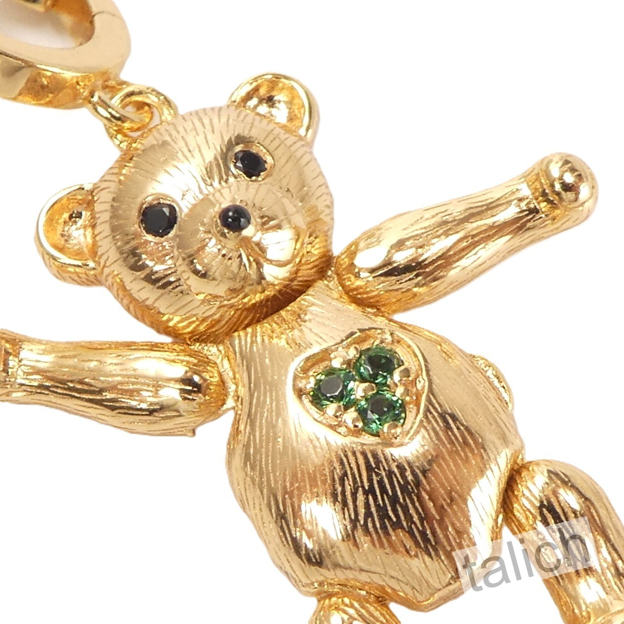 14K Gold Plated Sterling Silver CZ Teddy Bear Locket Charm Pendant Movable Arms