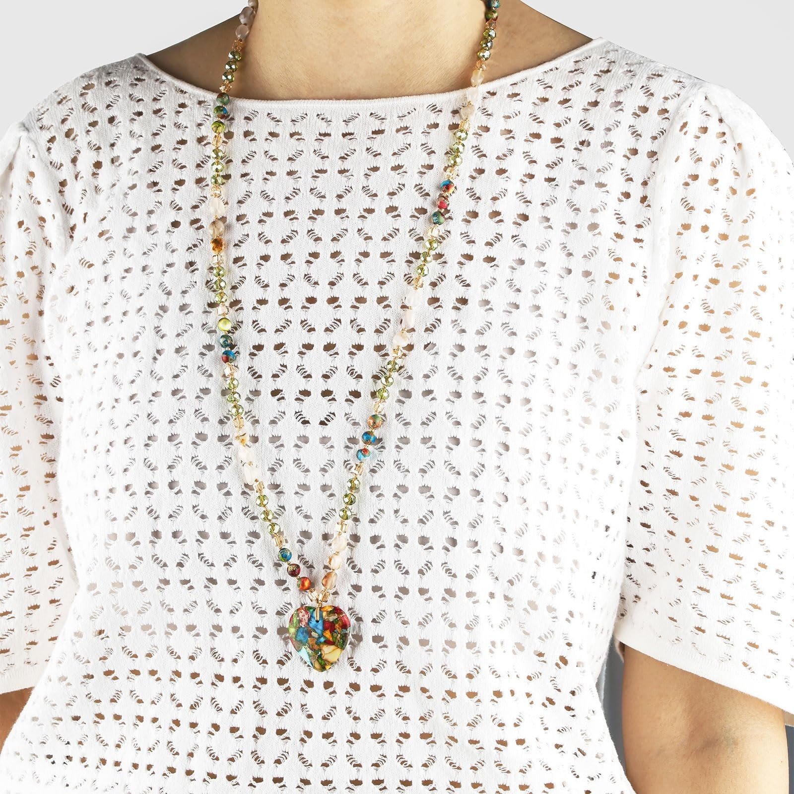 Boho Long Necklace for Women, Turquoise Waterdrop Pendant, Handmade Beaded Jewel
