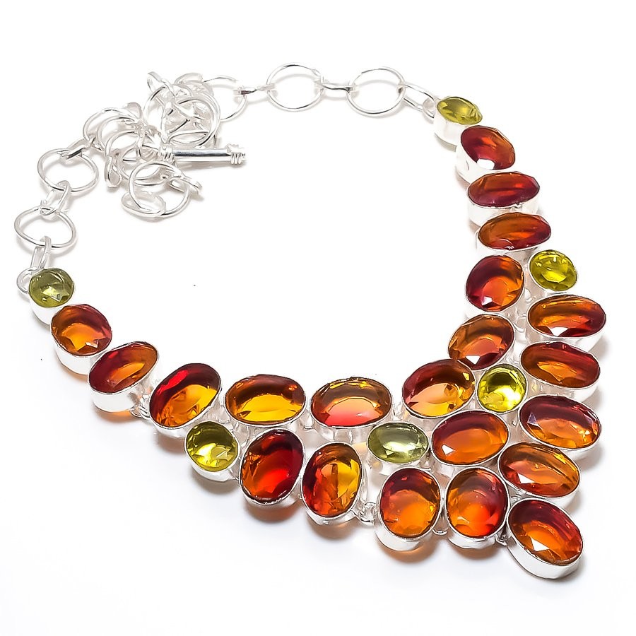Bi-Color Tourmaline, Citrine Gemstone Handmade Jewelry Necklace 18″