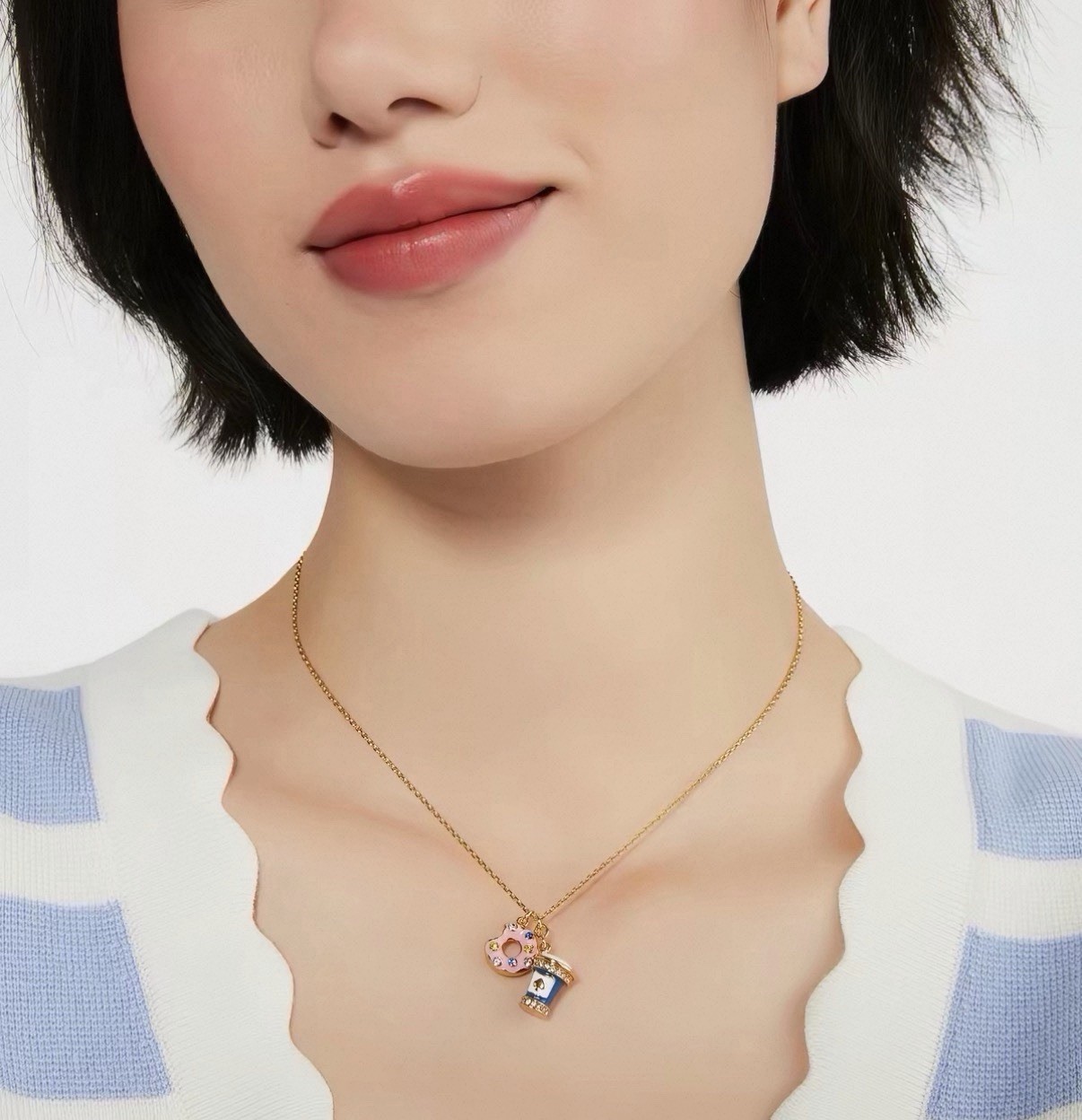 Kate Spade Coffee Break Donut And Coffee Cup Charm Pendant Necklace. New