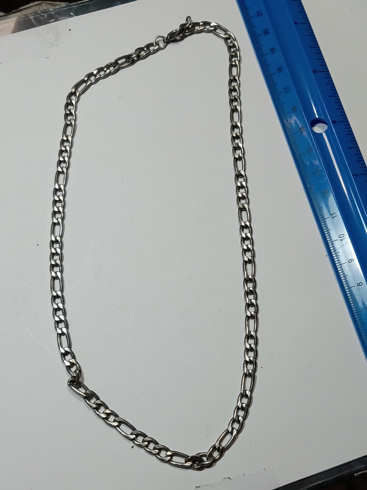 Silver Tone Metal Figaro Chain Necklace Lobster Clasp No Stones No Gemstones
