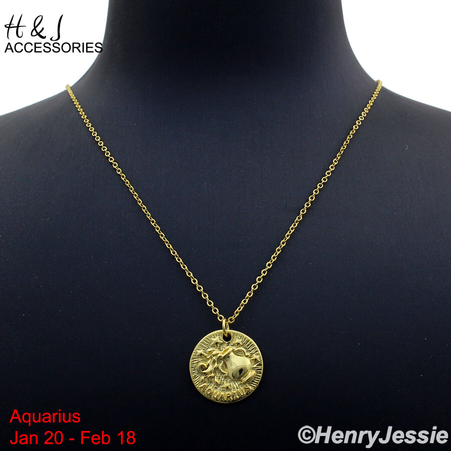 WOMEN 925 STERLING SILVER 12 ZODIAC SIGNS GOLD PLATED PENDANT NECKLACE*AWGN12