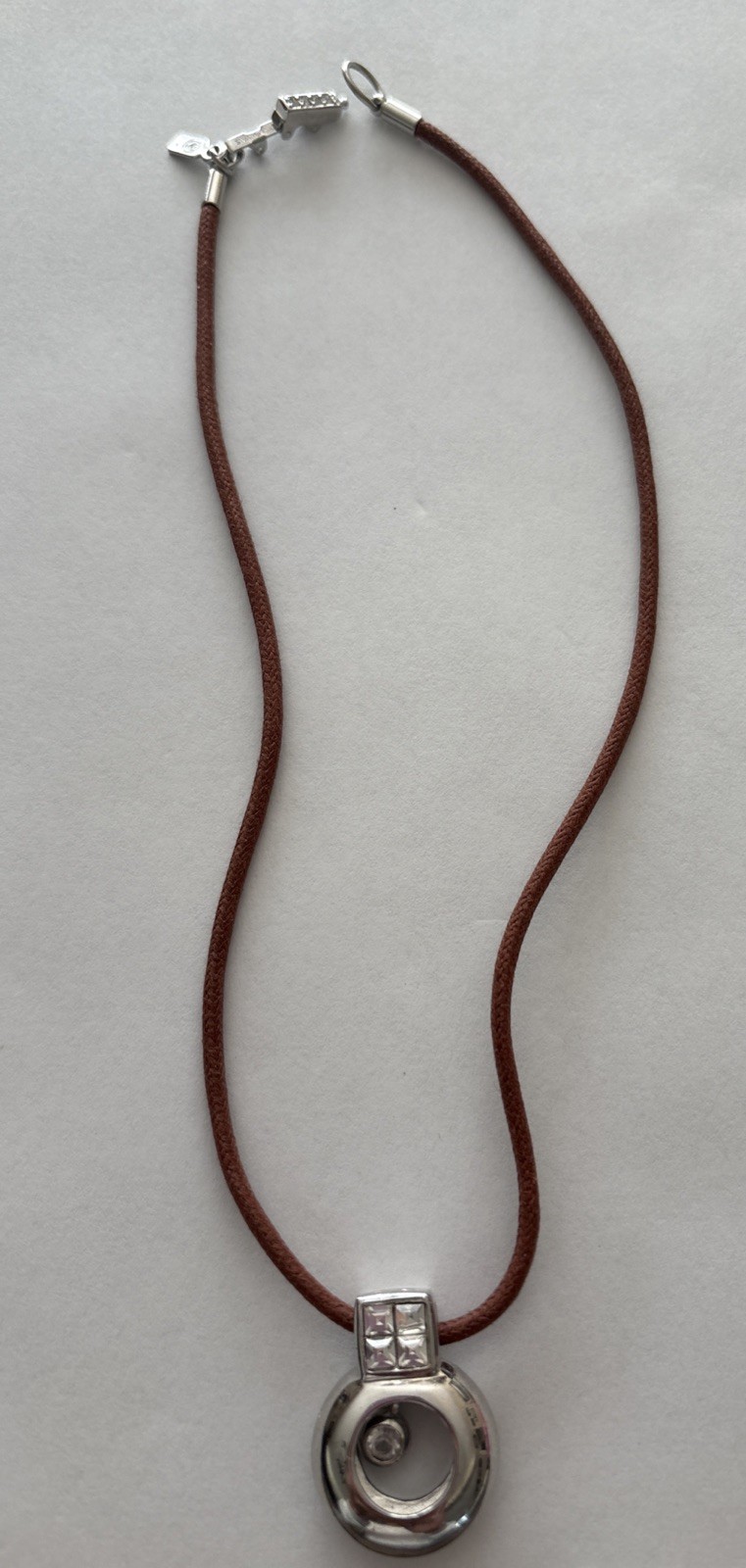 Swarovski Crystal Clear Pendant Necklace Leather Brown Cord Boho Chocker