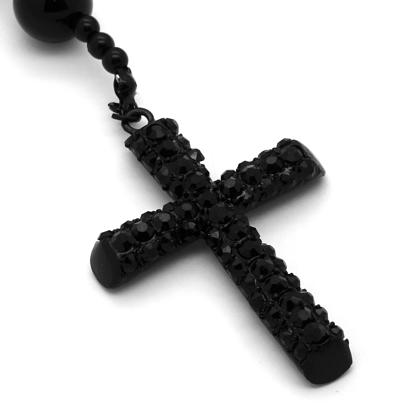Men’s Hip Hop 15mm MATTE BLACK Beads Guadalupe Rosary & Jesus Cross Necklace BK