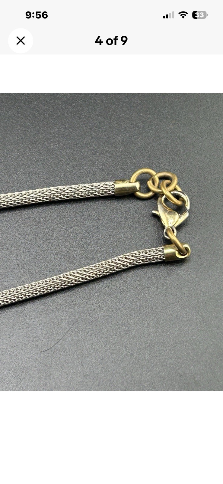 Black Cabochon Silver/Gold/Brass Tone Pendant And Mesh Necklace, CHOKER STYLE